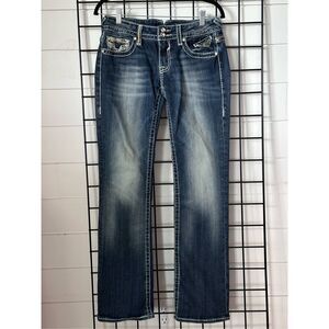 VTG Vigoss Chelsea Bootcut Lowrise Bling Jeans Womens 29 Blue Thick Stitch